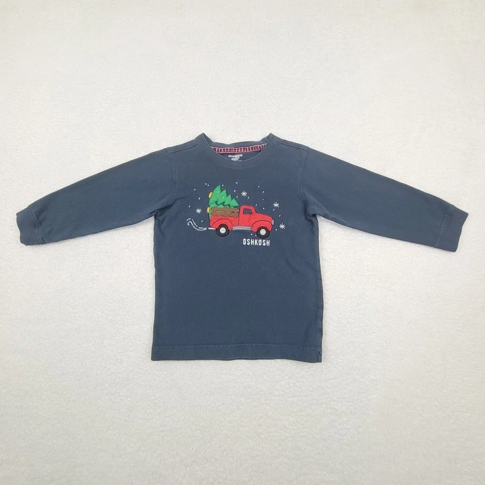 Osh Kosh B'gosh Christmas Winter Truck Shirt 4T Toddler Blue Cotton‎ Long Sleeve